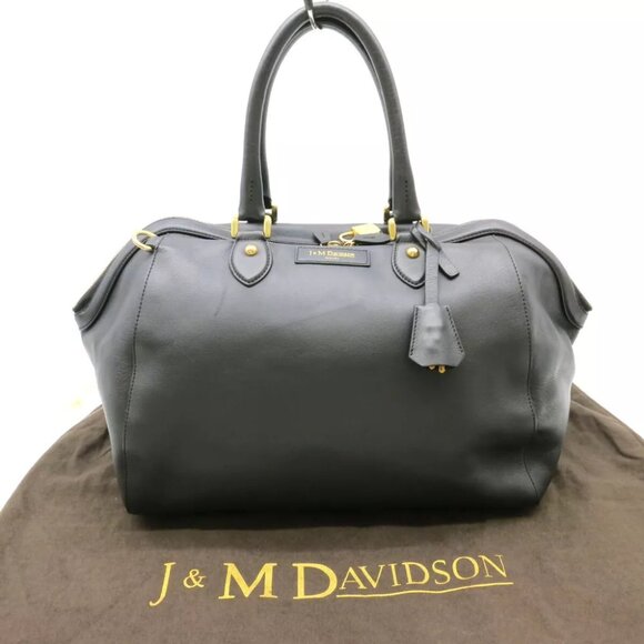 Authentic J&M DAVIDSON Ingrid Boston Bag Hand Bag Black Leather - Picture 1 of 12